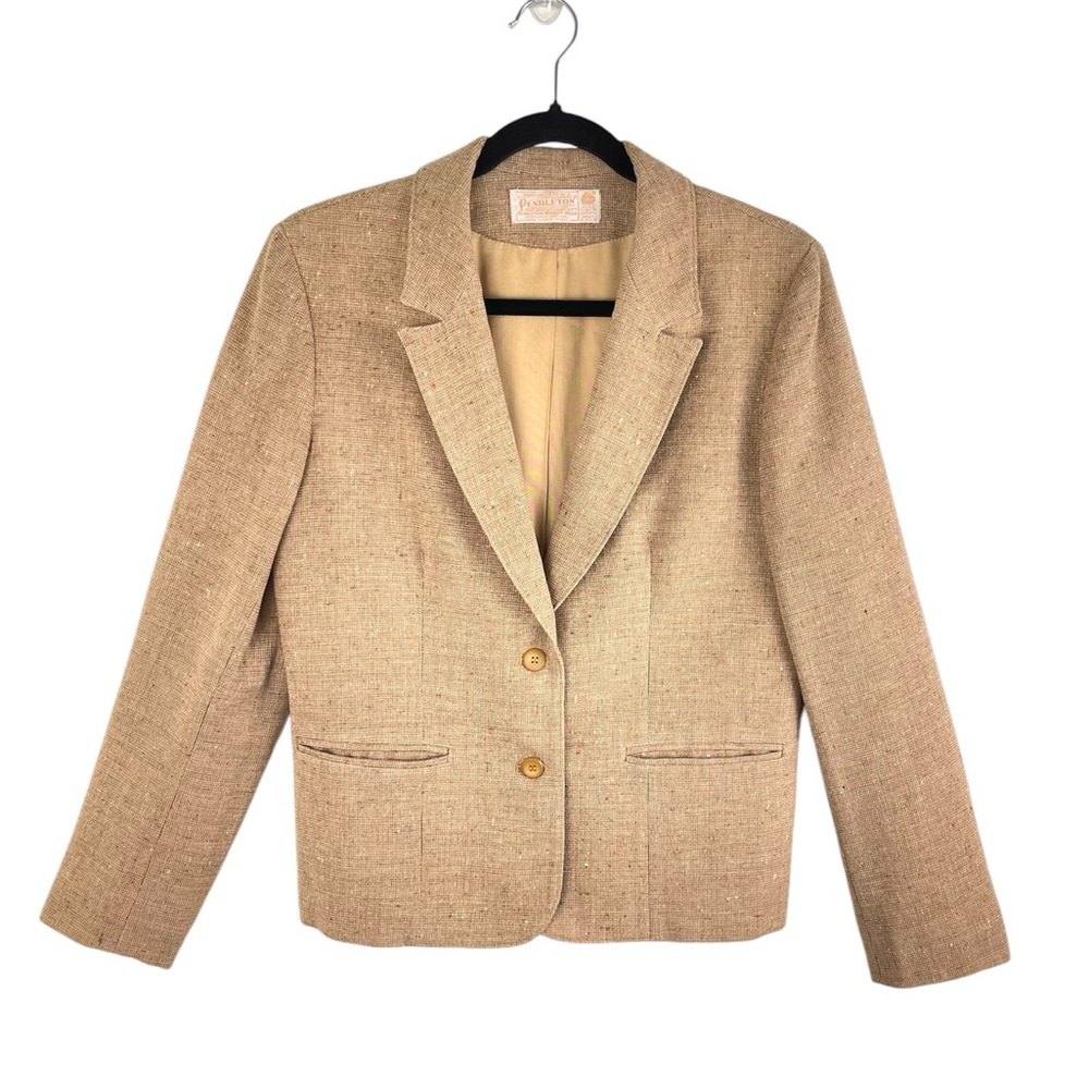 Pendleton 70s Vintage Tweed Blazer 100% Virgin Wool Tan Brown Jacket Made in USA